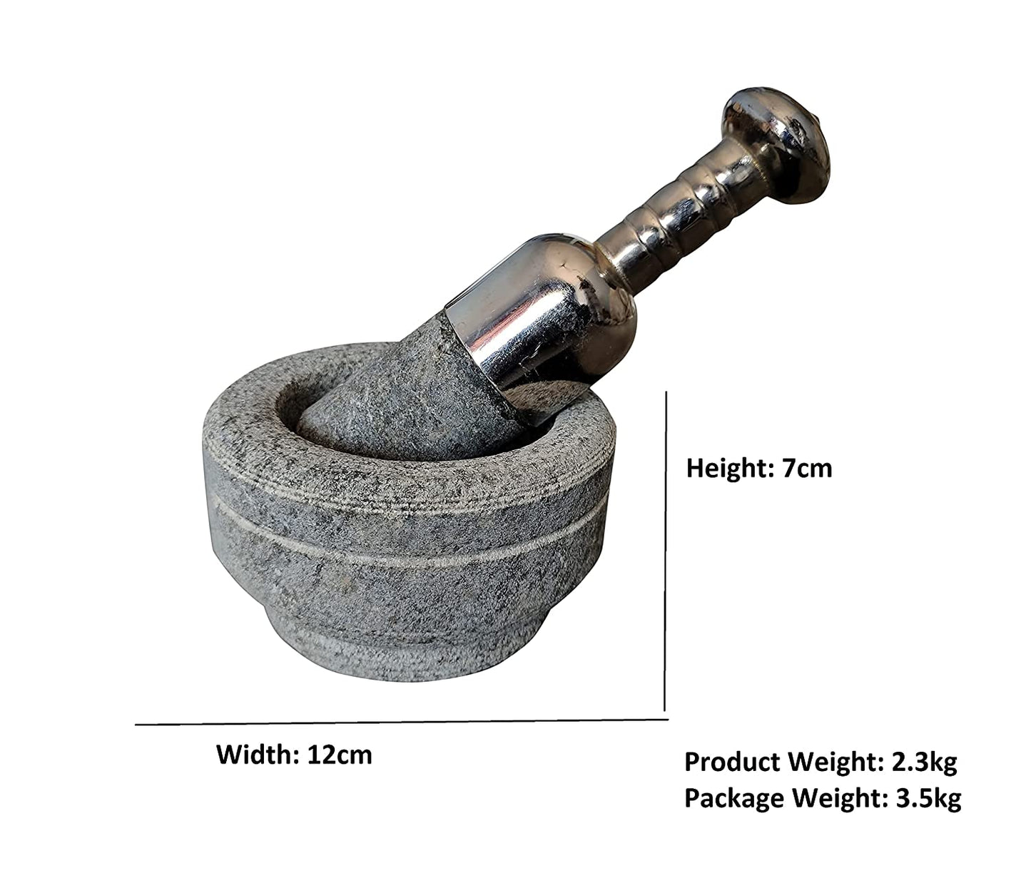 EZAHK Mortar and Pestle Set with Stainless Steel Handle Bowl Type (Width 12cm x Height 7cm) (Grey)