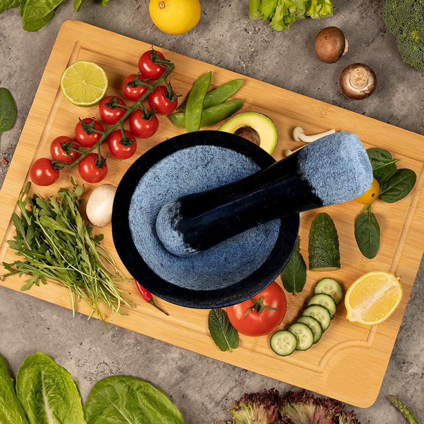 EZAHK Black Granite Stone Mortar and Pestle Size Width 6.2 inch,Height 4 inch