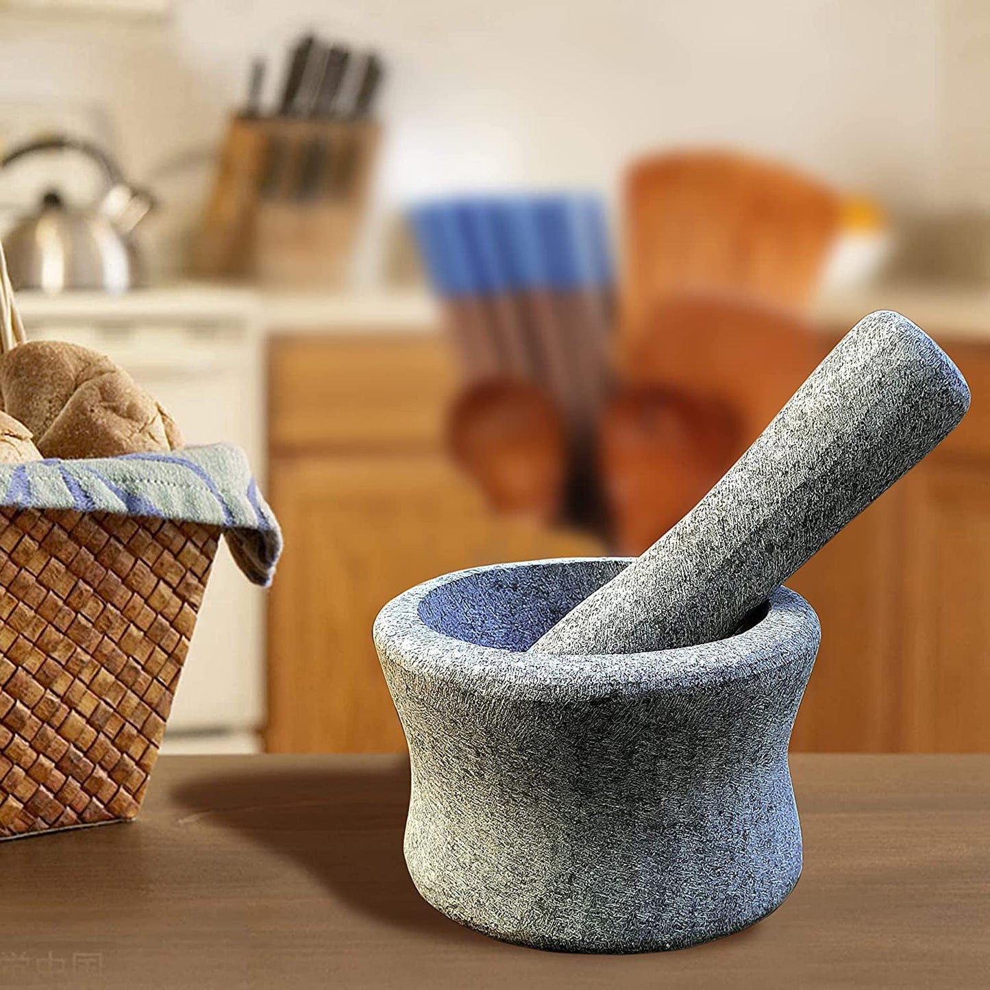 EZAHK Stone Mortar and Pestle Set Large Size (15 cm) Grey