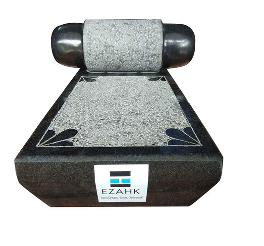 EZAHK Pure Granite Ammikallu Mortar and Pestle Set (Length - 10 Inch, Width 6 Inch)