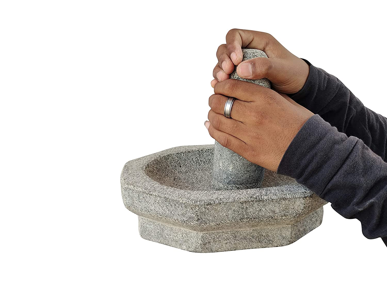 EZAHK Kalvam Grinding Stone , Mortar and Pestle (Grey, Large Size, 10 x 6 Inch, 6.5 kg)