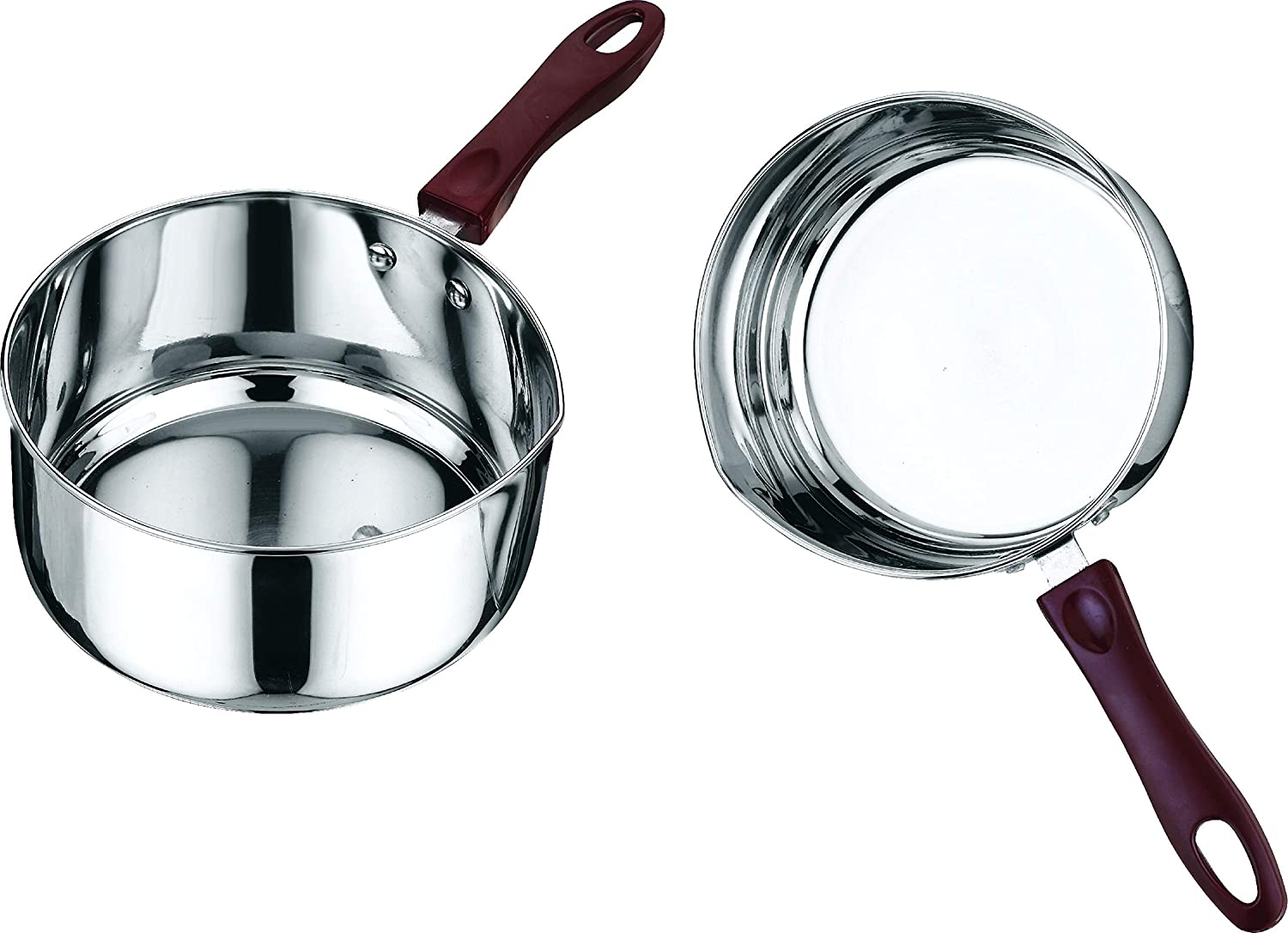 EZAHK Stainless Steel 2 Pcs Set of Milk Pan 1 litres & 1.6 litres with Sturdy Virgin Bakelite Handle - Induction and Gas Stove Friendly (2 Years Warranty, Silver), Standard, (IMP1416)