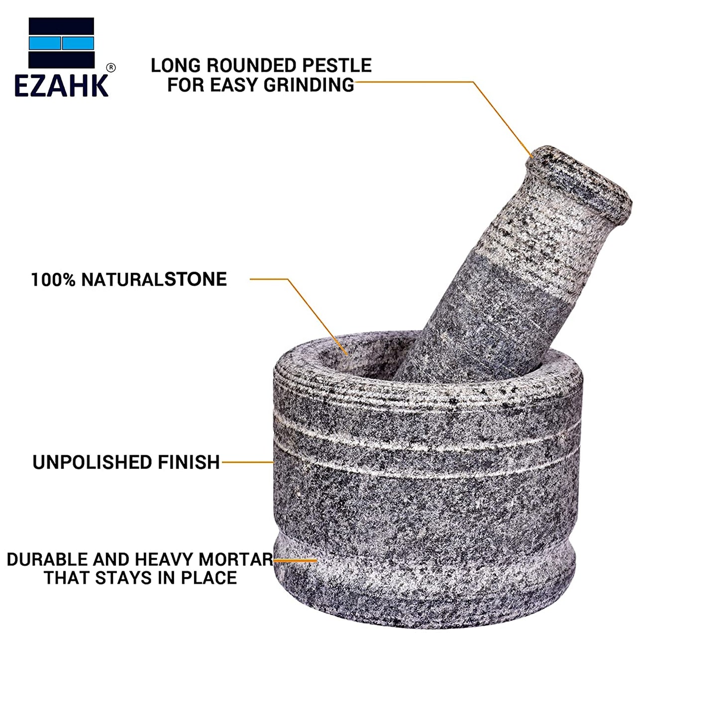 EZAHK Stone Mortar and Pestle Set Large Size (14 cm) Grey