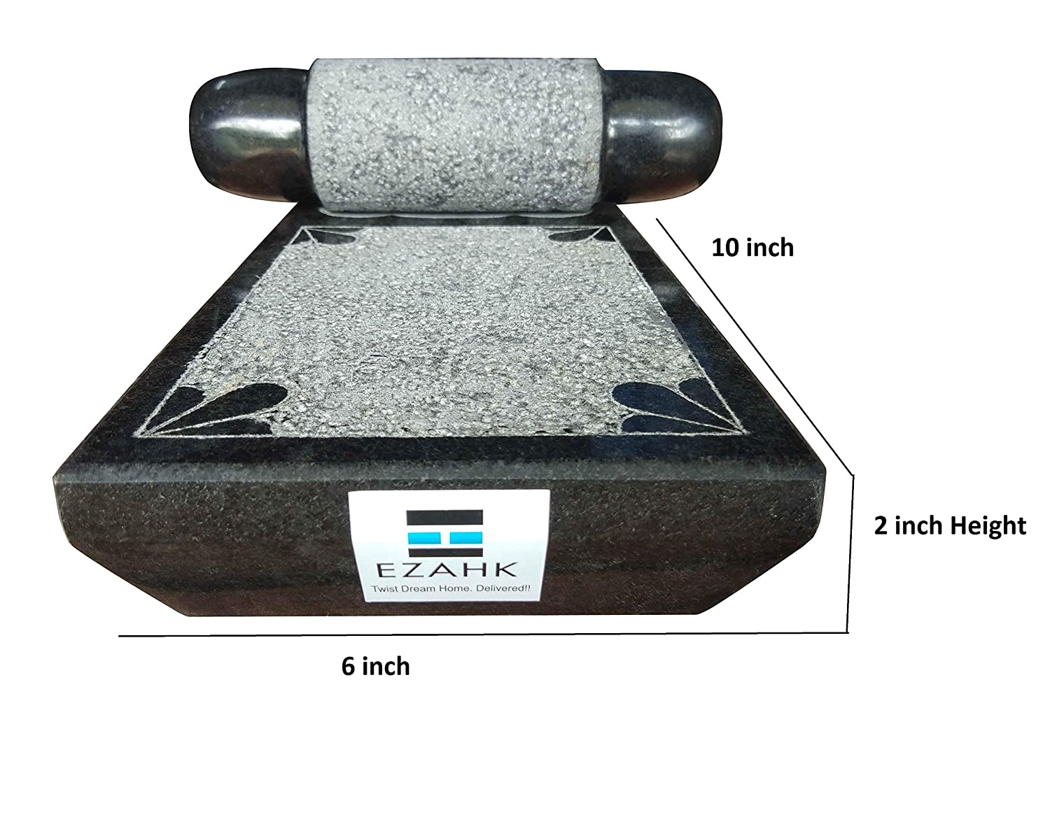 EZAHK Pure Granite Ammikallu Mortar and Pestle Set (Length - 10 Inch, Width 6 Inch)