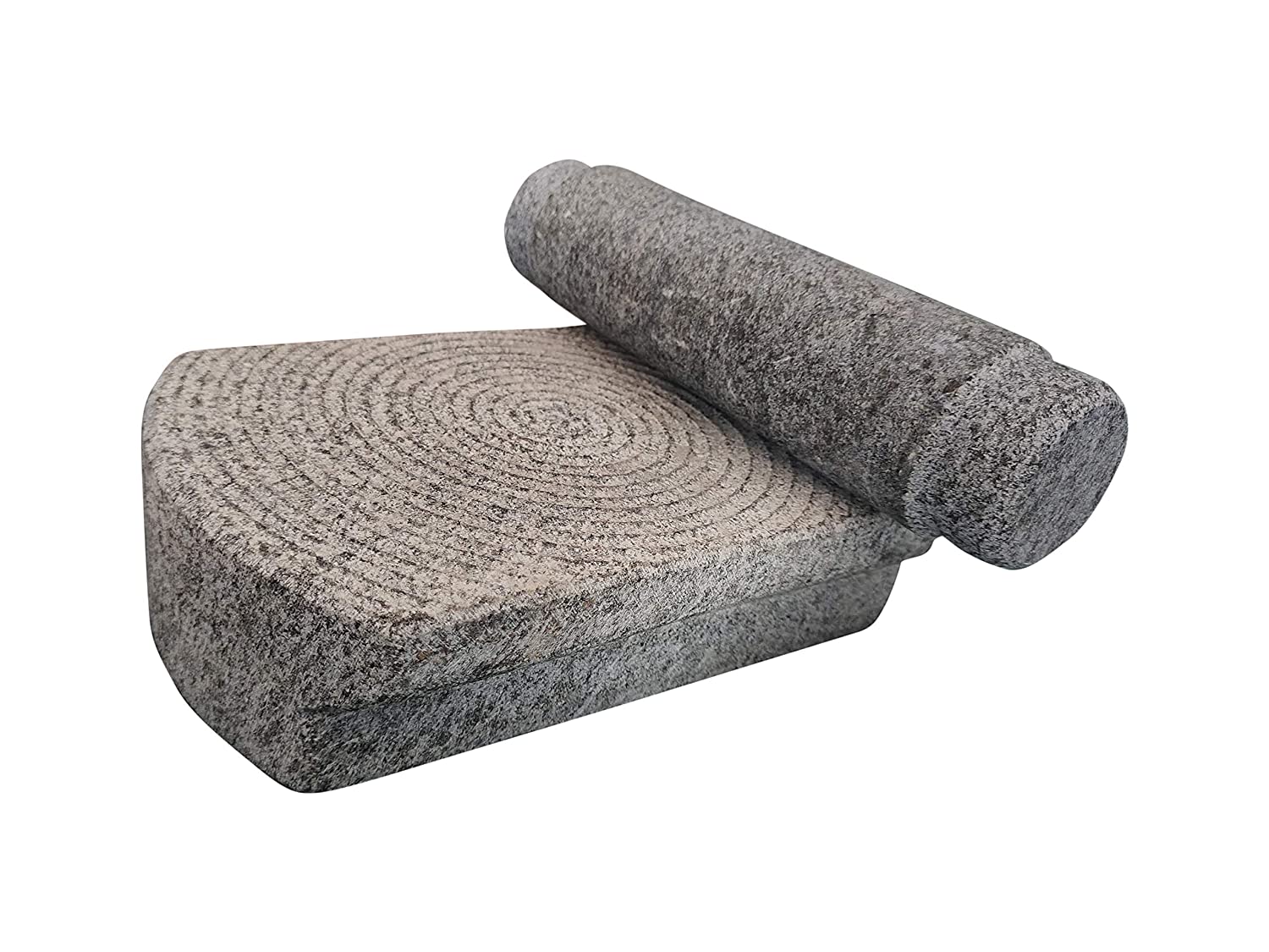 EZAHK Stone Ammikallu Mortar and Pestle Set (10 X 6 Inches, 8.5 kg), ) Grey