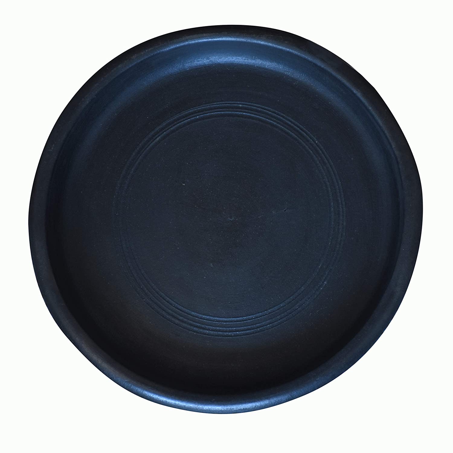 EZAHK Handmade Clay Dining Cum Serving Plate(8 inch)Black Colour