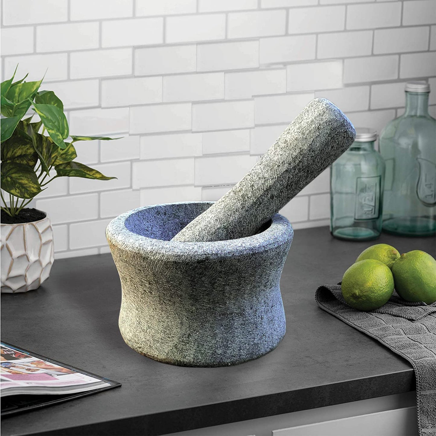 EZAHK Stone Mortar and Pestle Set Large Size (15 cm) Grey