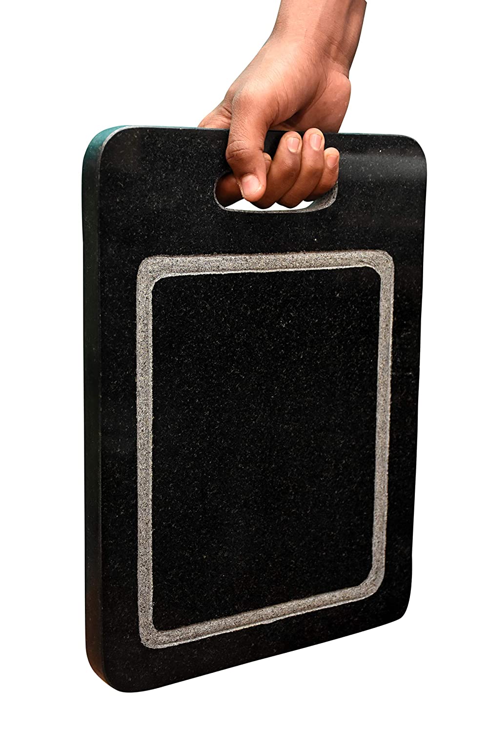 EZAHK Black Granite Stone Cutting Board Size (14x10 in Large), Chopping Board with Holder