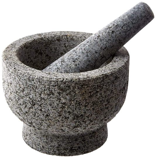 EZAHK Mortar and Pestle Set Stone | Ginger Garlic Crusher for Kitchen Unpolished Heavy Stone Material | Best Masher Kitchen Tool | okhli and musal | Ammi kallu [ 5INCH ])