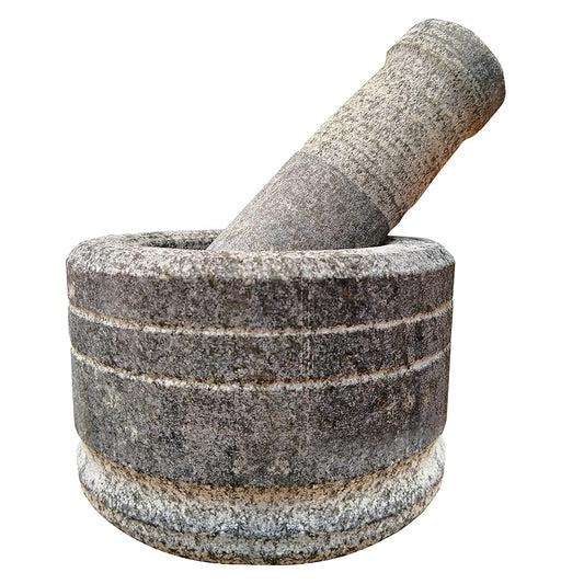 EZAHK Stone Mortar and Pestle Set Large Size (14 cm) Grey