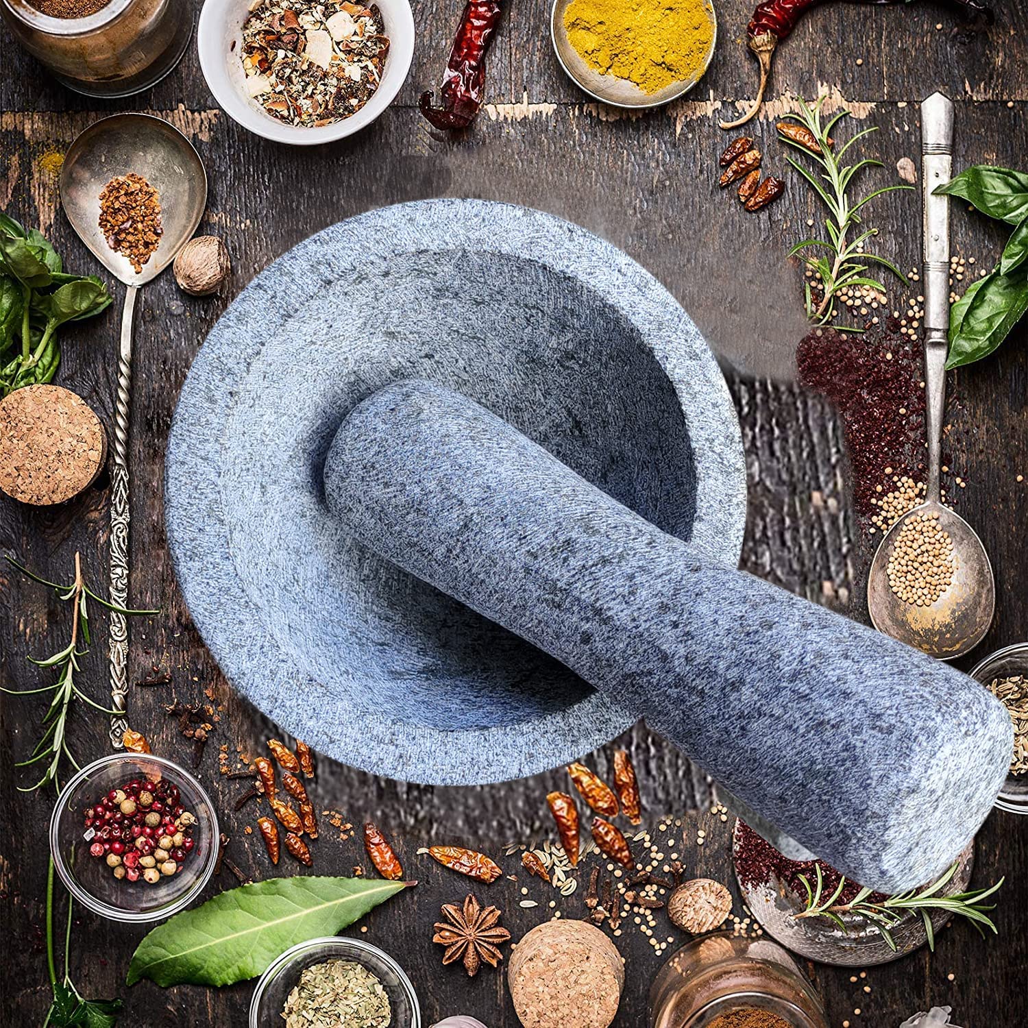 EZAHK Cylindrical unpolished Stone Mortar and Pestle Set (6 in)