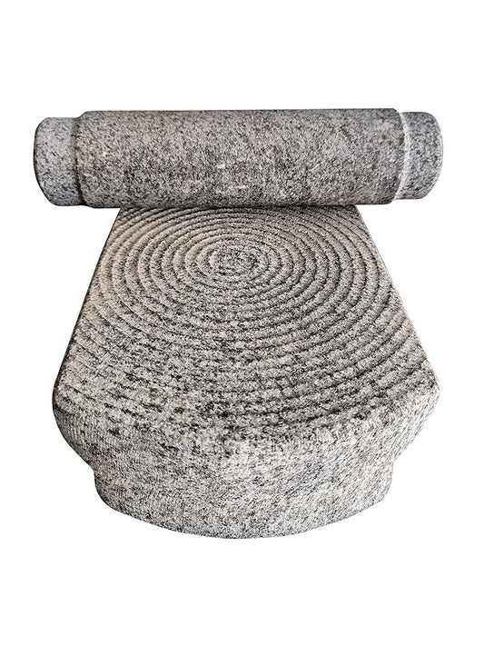 EZAHK Stone Ammikallu Mortar and Pestle Set (10 X 6 Inches, 8.5 kg), ) Grey
