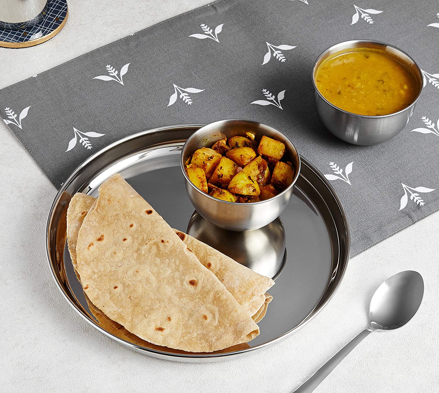 Stainless Steel Dinner Plate Set (6 pieces, 25.5cm dia, Wall Design)