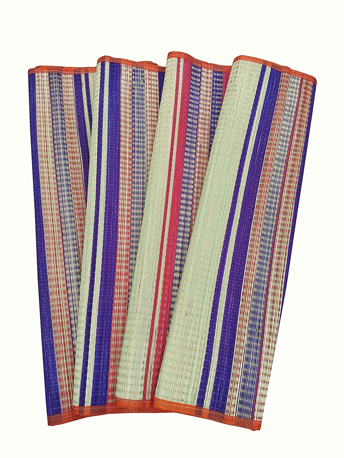 EZAHK Handmade Organic and Eco-Friendly Korai Grass Mat, Sleeping Sitting Mat, 4 Side Border- Multicolour (4X6 ft)