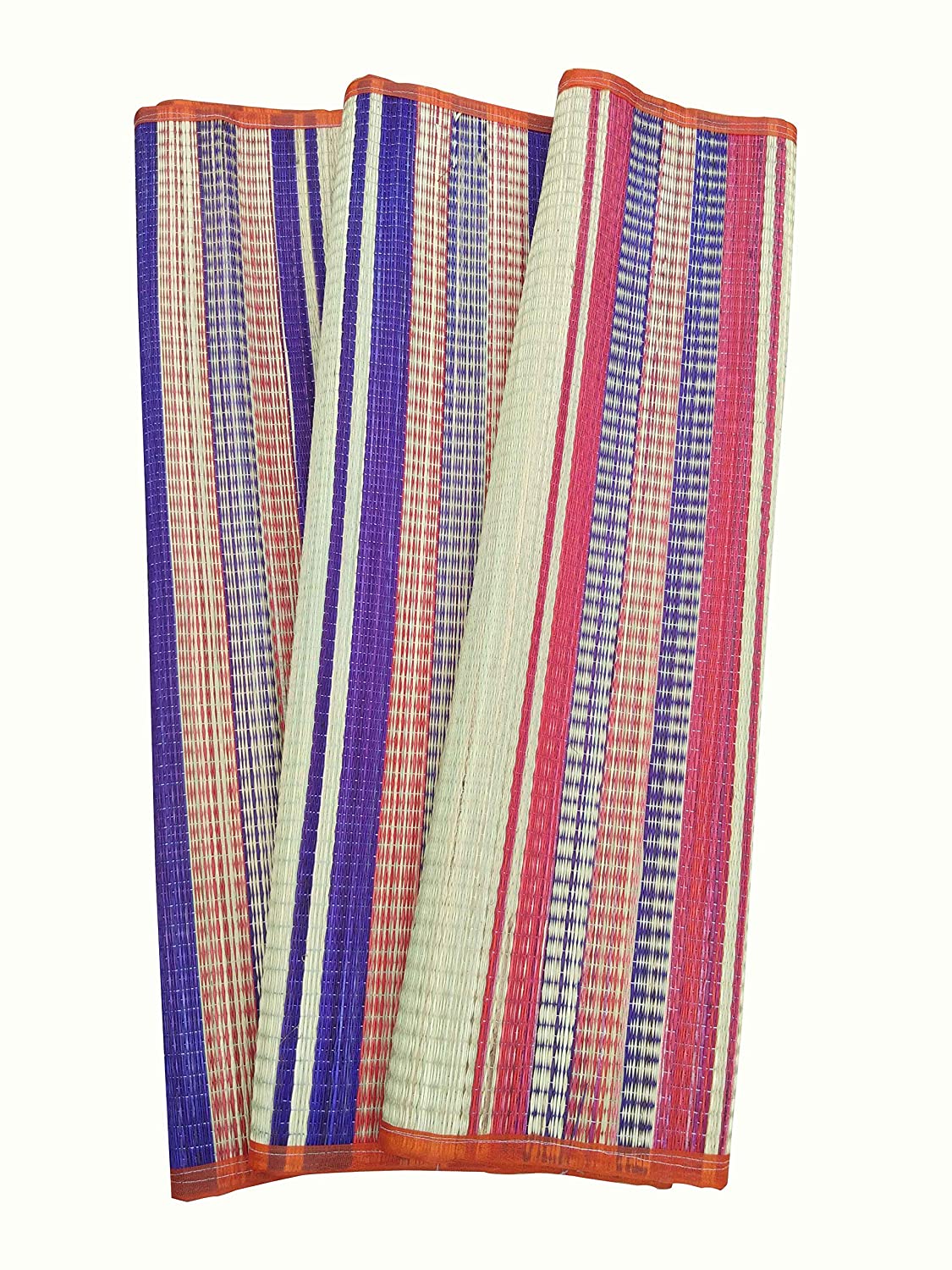 EZAHK Handmade Organic and Eco-Friendly Korai Grass Mat, Sleeping Sitting Mat, 4 Side Border- Multicolour (4X6 ft)