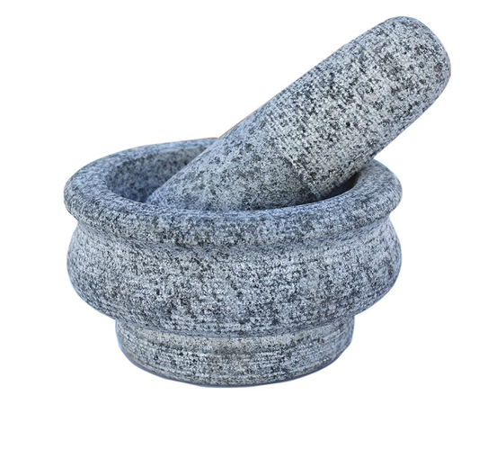 EZAHK Mortar and Pestle Set Stone for Spices, Okhli Masher, Khalbatta, Kharal, Mixer, Natural & Traditional Grinder and Musal, Well Design for Kitchen 5inch (Grey)