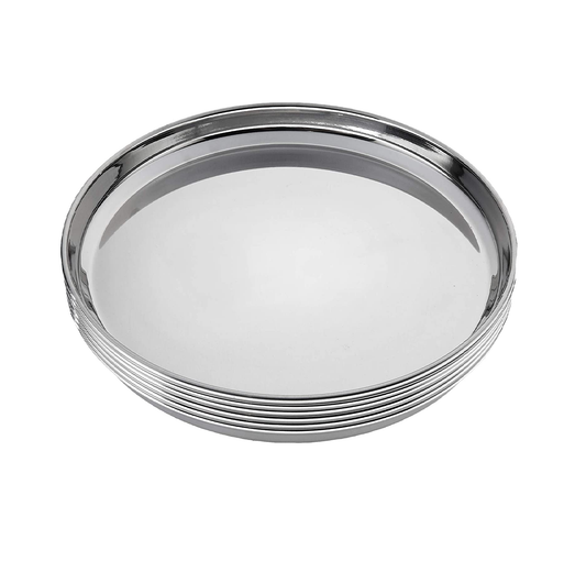 Stainless Steel Dinner Plate Set (6 pieces, 25.5cm dia, Wall Design)