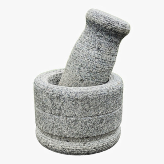 EZAHK Stone Mortar and Pestle Set for Spices, Okhli Masher, Khalbatta stone, Kharal, Mixer, Natural & Traditional Grinder, Musal, Well Design for Kitchen, Home, Herbs, Stone Okhli