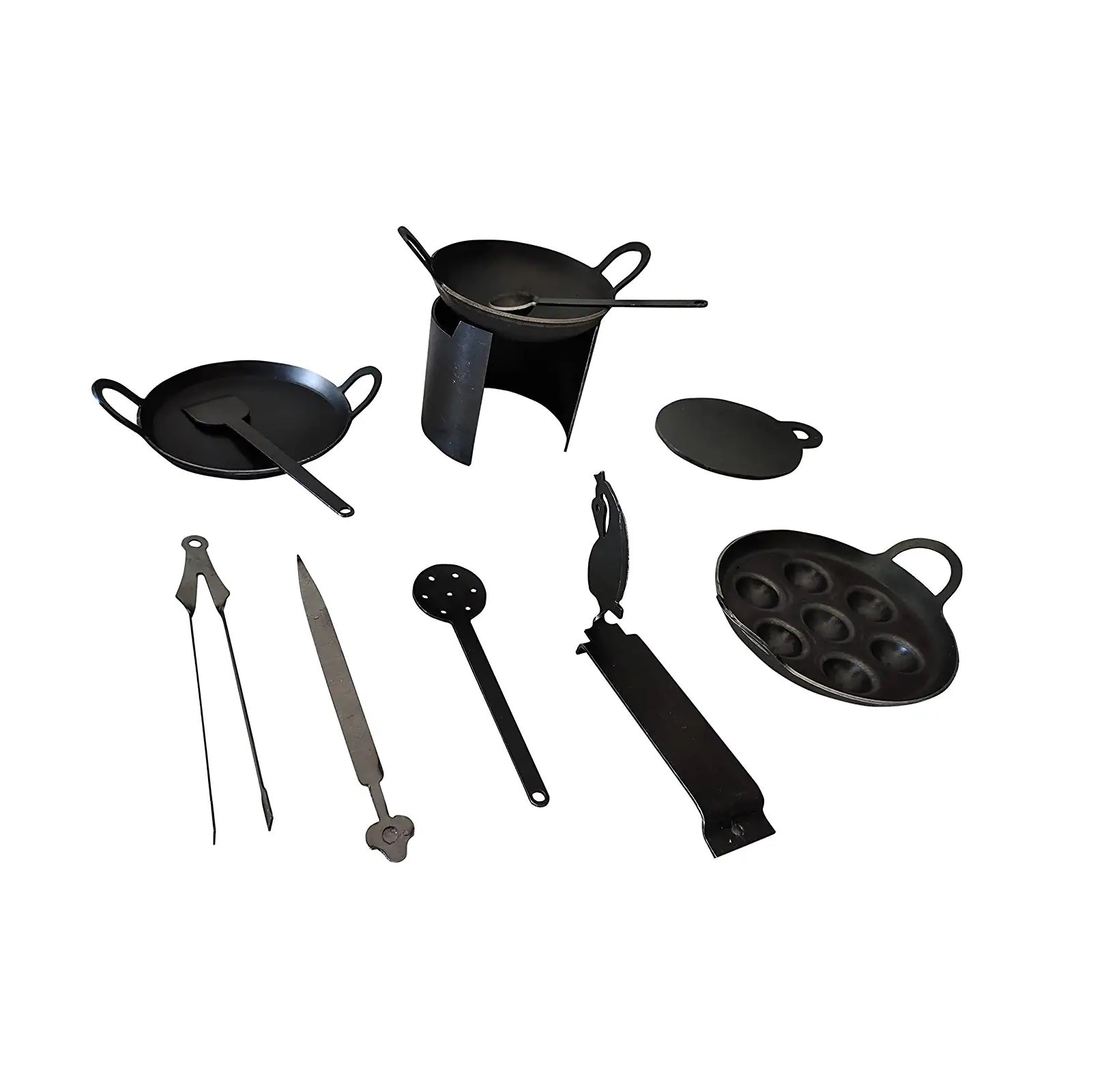 EZAHK Black Iron Miniature Kitchen Set for Kids Pure Iron, Real Cooking Iron Miniature Set ( Set of 10 )