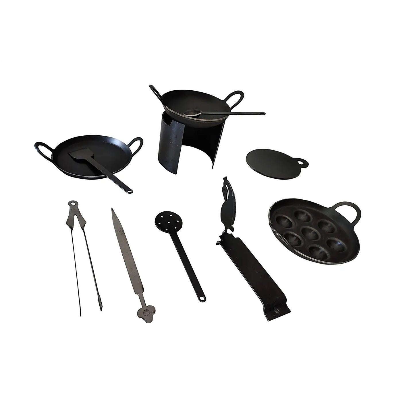EZAHK Black Iron Miniature Kitchen Set for Kids Pure Iron, Real