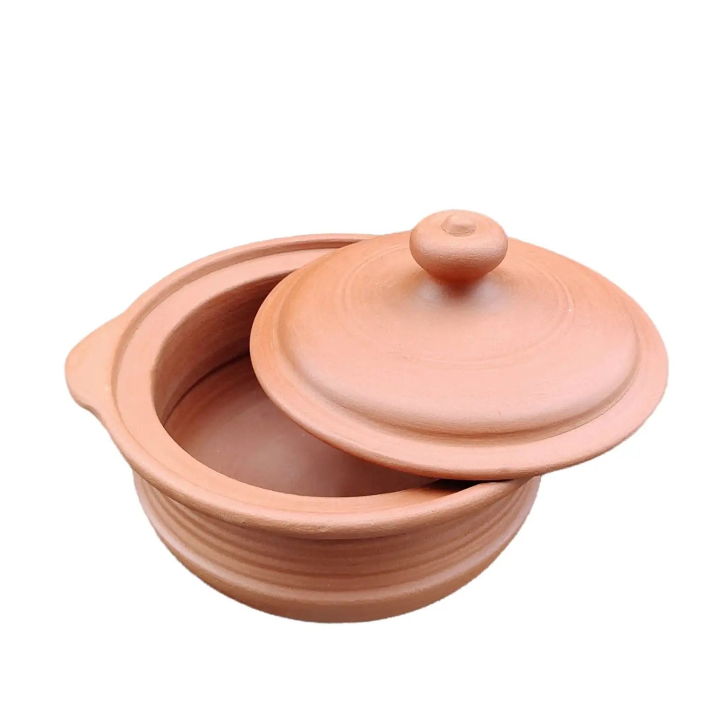 EZAHK Earthen Clay Handi with Lid, Clay Pot for Cooking, Curry Dal, Serving, Natural & Traditional (2.5 L) - Brown