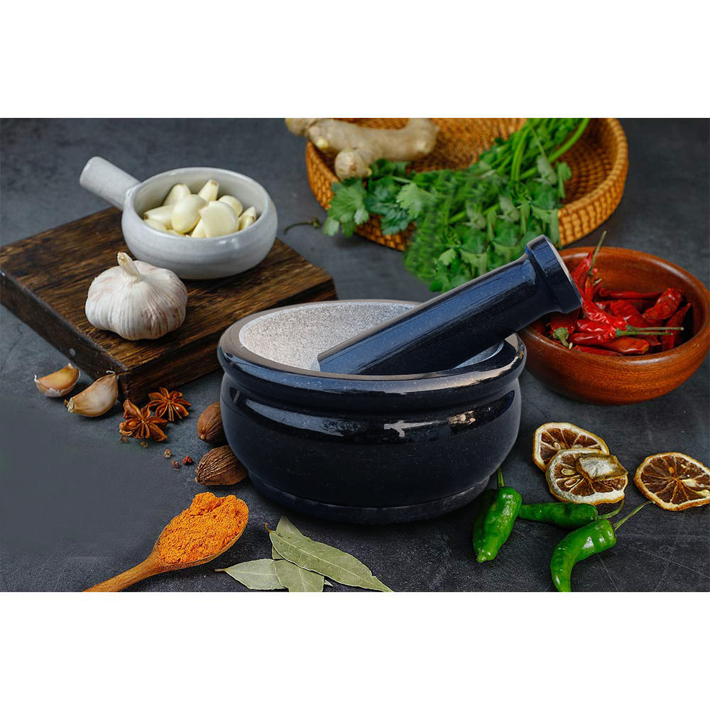 EZAHK Pure Granite Stone and Mortar and Pestle Set 8 inch Big Size