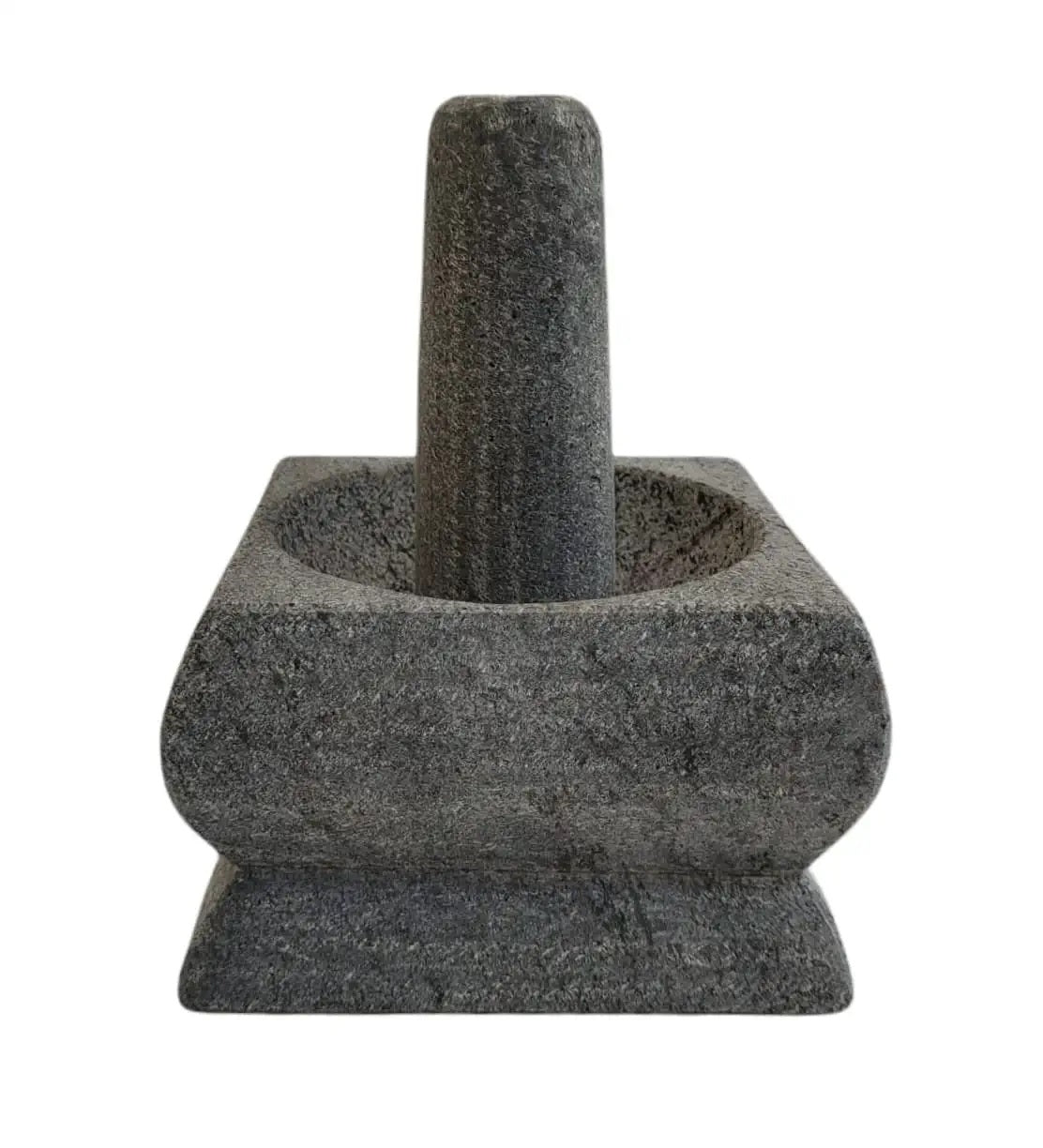 EZAHK Stone Mortar and Pestle Set, Kharal, Mixer, Square Model for Spices, Kitchen Well Design for Kitchen, Home, Herb, (6 inch)