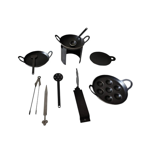 EZAHK Black Iron Miniature Kitchen Set for Kids Pure Iron, Real Cooking Iron Miniature Set ( Set of 10 )