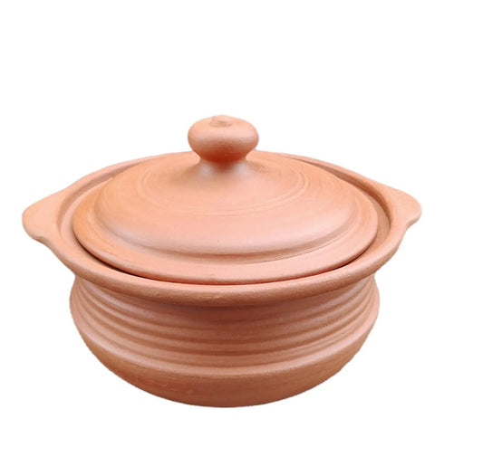 EZAHK Earthen Clay Handi with Lid, Clay Pot for Cooking, Curry Dal, Serving, Natural & Traditional (2.5 L) - Brown