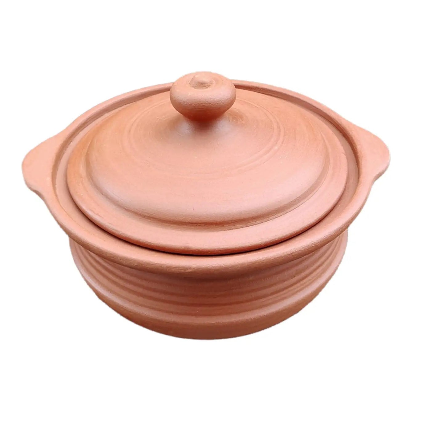 EZAHK Earthen Clay Handi with Lid, Clay Pot for Cooking, Curry Dal, Serving, Natural & Traditional (2.5 L) - Brown