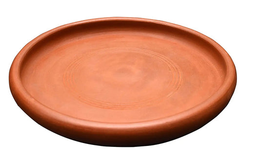 EZAHK Eco Friendly Natural Traditional Hand Made Clay Dining Cum Serving Plate (10 inch)