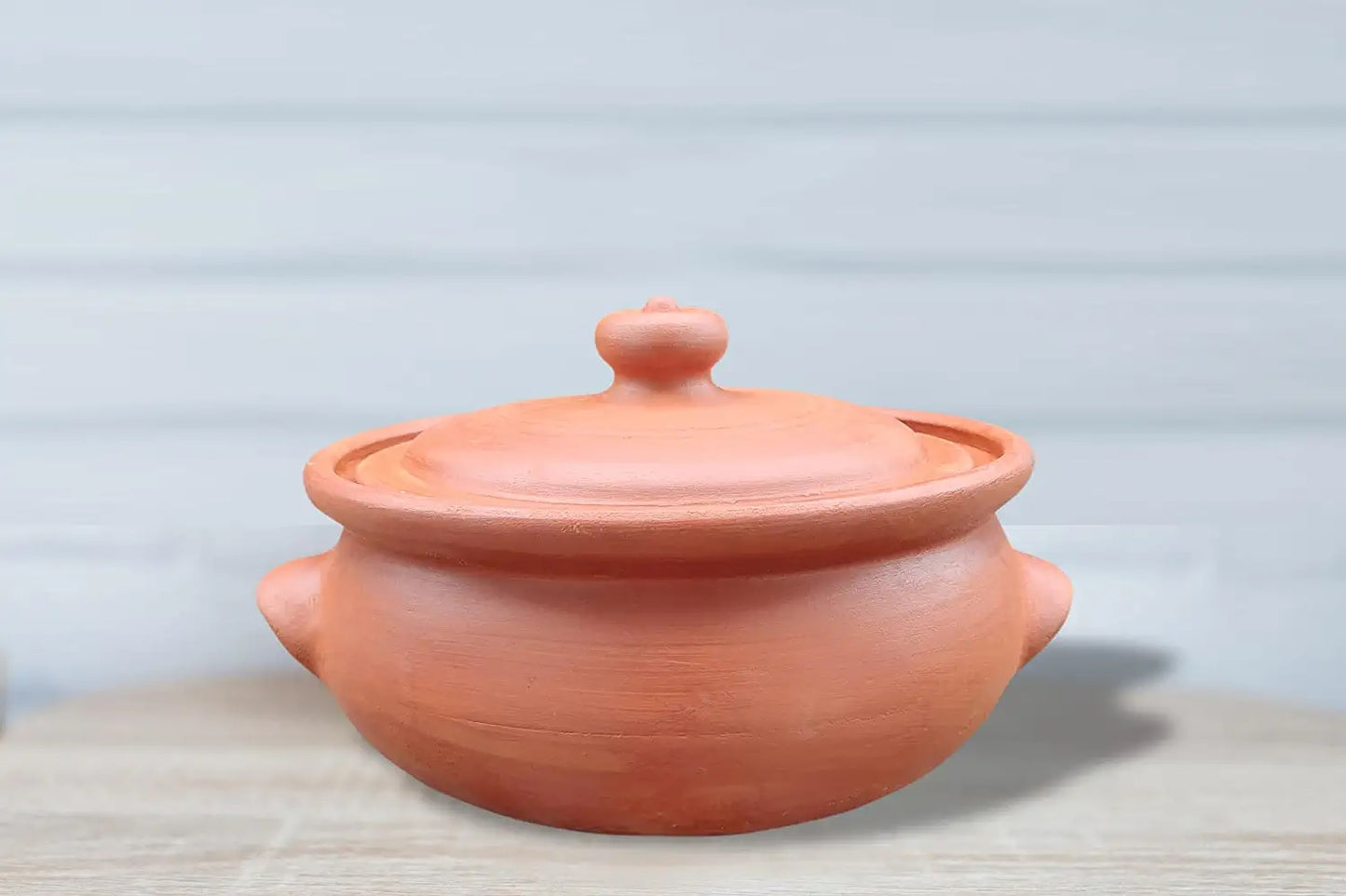 EZAHK Earthen Clay Handi Bowl Type with Lid, Clay Pot for Cooking, Curry Dal, Serving, Natural & Traditional (2 L) - Brown